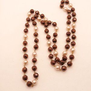 Faux Pearl Faceted Brown Bead Infinity Necklace
